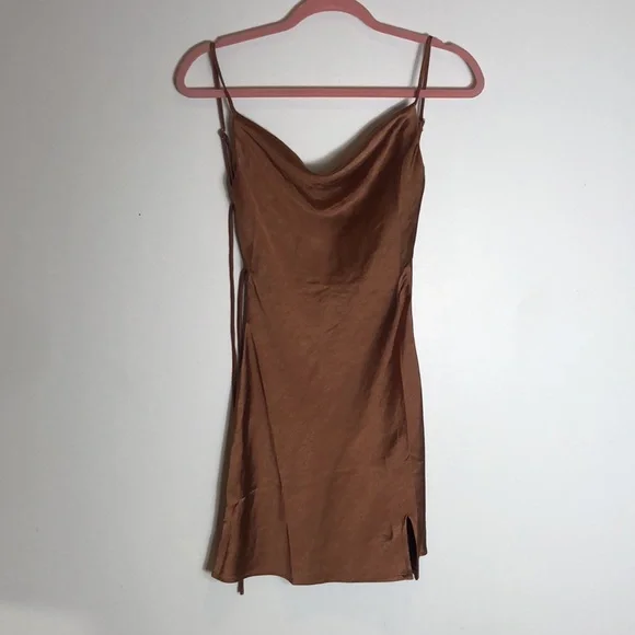 Princess Polly Satin Mini Dress in Copper Brown - Picture 4 of 4